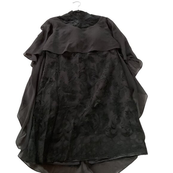 NWT Vintage-Style Black Lace Overlay Dress Sheer Cape High Neck Floral Embroider - Picture 4 of 16
